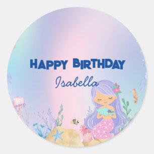 Cute colourful pastel mermaid Rainbow Birthday  Classic Round Sticker