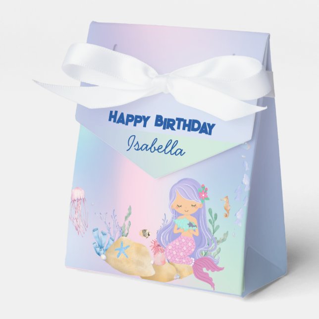 Cute colourful pastel mermaid Rainbow Birthday  Favor Box (Front Side)