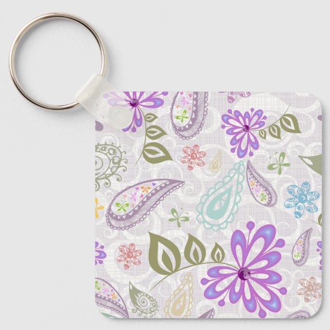 Cute colourful pastel paisley patterns keychain (Front)