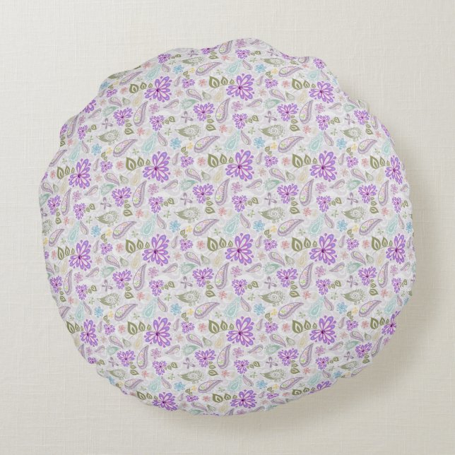 Cute colourful pastel paisley patterns round pillow (Back)