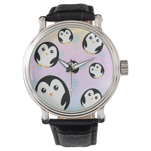 Cute colourful pastel penguin gradient pattern watch (Front)