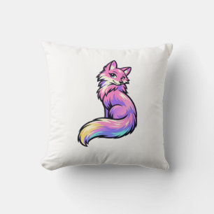 Cute Colourful Pastel Rainbow Fox Watercolor Thro Throw Pillow