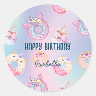 Cute colourful pastel Unicorns Rainbow Doughnuts Classic Round Sticker