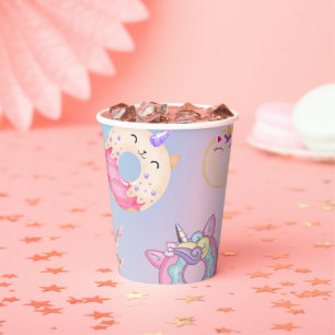 Cute colourful pastel Unicorns Rainbow Doughnuts Paper Cups