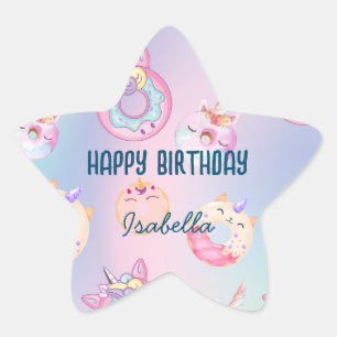 Cute colourful pastel Unicorns Rainbow Doughnuts Star Sticker