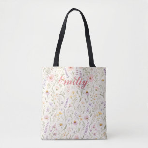 Cute Colourful Pastel Watercolor Floral Custom Nam Tote Bag