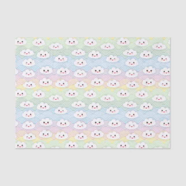 Cute Colourful Pastel Waves Kawaii Clouds Pattern Tissue Paper (Front)