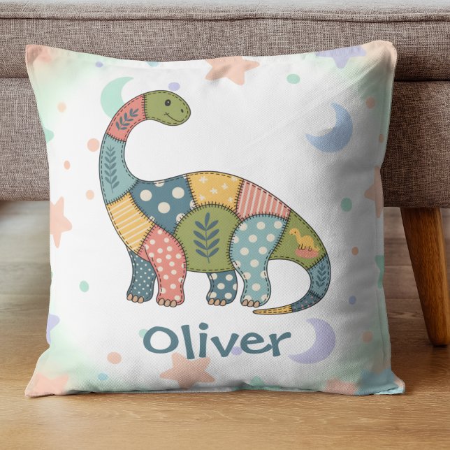 Cute Colourful Patchwork Dinosaur Throw Pillow (Creator Uploaded)