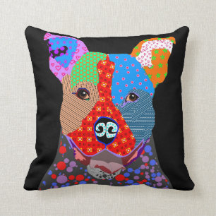 Cute Colourful Patchwork Pitbull Dog Throw Pillow