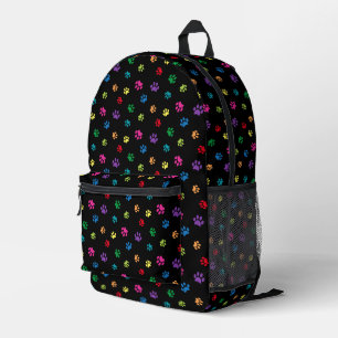 Cute Colourful Paw Prints Pattern Black Printed Backpack