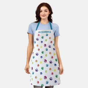 Cute Colourful Paw Prints Pattern Personalized Apron