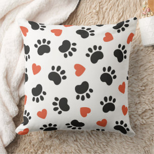 Cute Colourful Paw Prints Pattern Throw Pillow