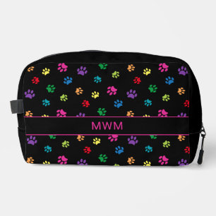 Cute Colourful Paw Prints Personalized Black Dopp Kit