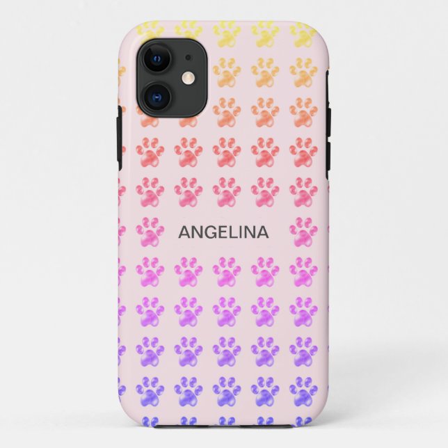 Cute colourful paws on light pink Case-Mate iPhone case (Back)