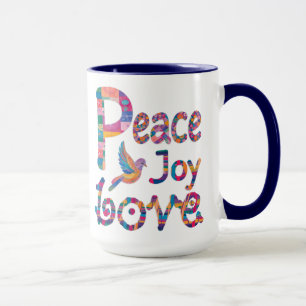 Cute Colourful Peace Love Joy Christmas & Hanukkah Mug