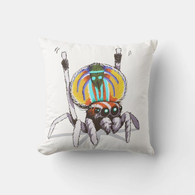 Cute Colourful Peacock Spider Drawing Art Cushion (Front)