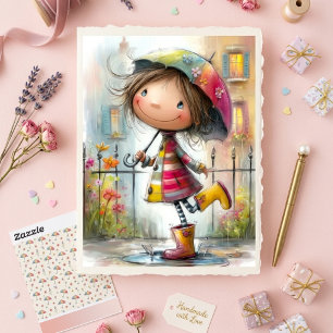 Cute Colourful Peculiar Rain Girl Scrapbook Paper