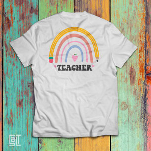 Cute Colourful Pencil Rainbow Teacher Design T-Shirt