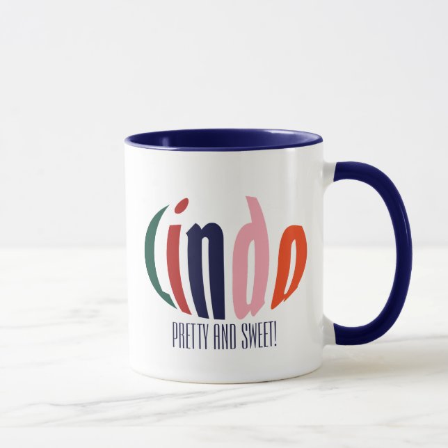 Cute Colourful Personalized "Linda" Name, Circle Mug (Right)