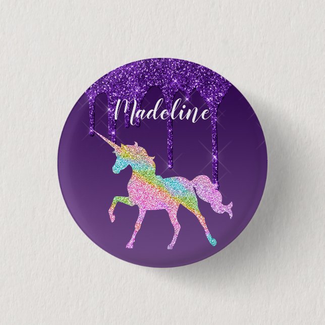 Cute Colourful Personalized Unicorn 1 Inch Round Button (Front)