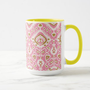 Cute colourful pink and gold ikat tribal patterns mug