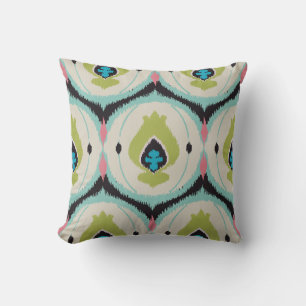 Cute colourful pink green ikat tribal patterns throw pillow