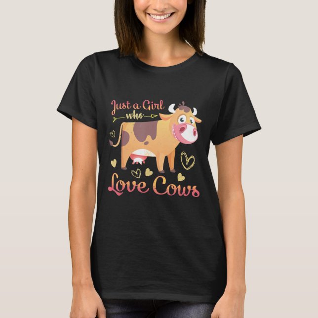 Cute Colourful Pink Hearts Cows Lover T-Shirt (Front)