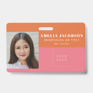 Cute Colourful Pink Orange Employee Photo ID Logo Badge