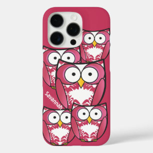 Cute Colourful Pink Owls Change Yellow to any Colo iPhone 16 Pro Case