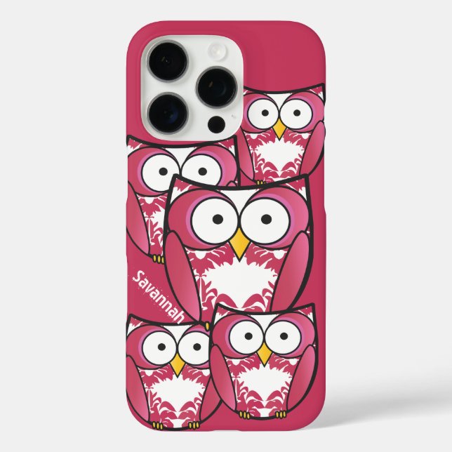 Cute Colourful Pink Owls Change Yellow to any Colo Case-Mate iPhone Case (Back)