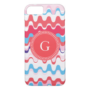 Cute colourful pink red abstract pattern monogram iPhone 8/7 case