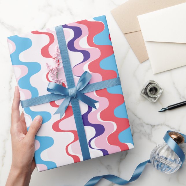 Cute colourful pink red abstract pattern monogram wrapping paper (Gifting)