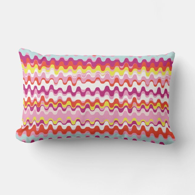 Cute colourful pink red abstract wave pattern lumbar pillow (Front)