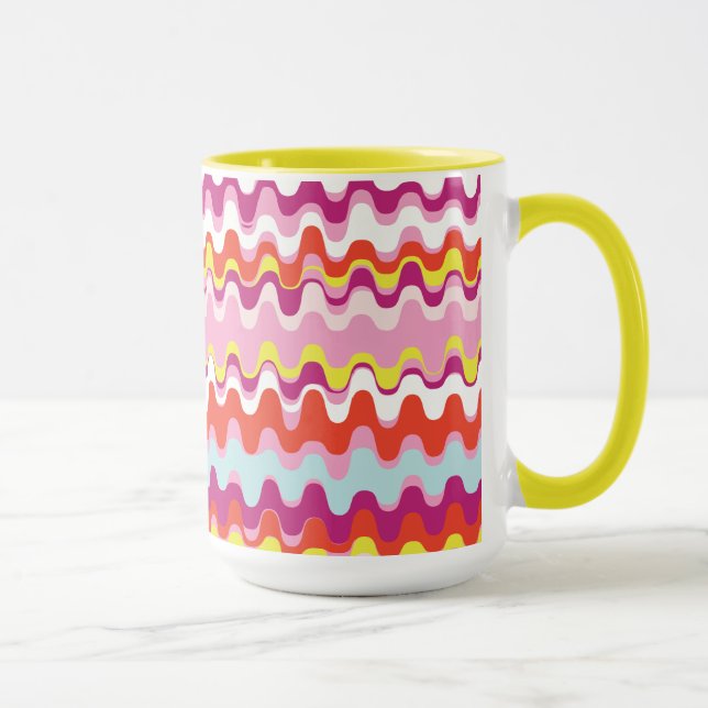 Cute colourful pink red abstract wave pattern mug (Right)
