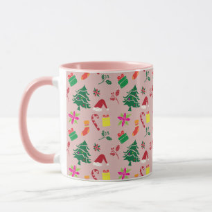 Cute Colourful Pink Red Merry Christmas Pattern Mug