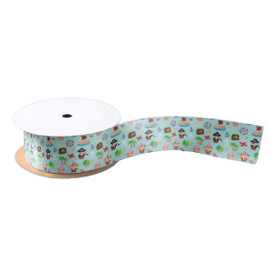 Cute Colourful Pirate Pattern Kids Birthday Party Satin Ribbon