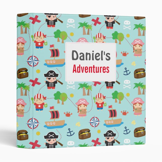 Cute Colourful Pirate Treasure Pattern For Kids Binder (Front/Spine)
