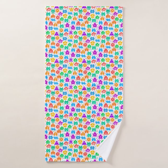 Cute colourful pixelated monsters patterns bath towel (Bath Towel)