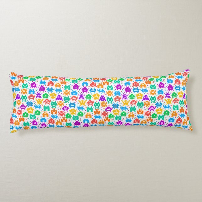 Cute colourful pixelated monsters patterns body pillow (Back)