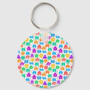 Cute colourful pixelated monsters patterns keychain