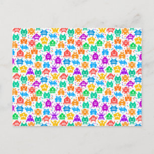 Cute colourful pixelated monsters patterns postcard