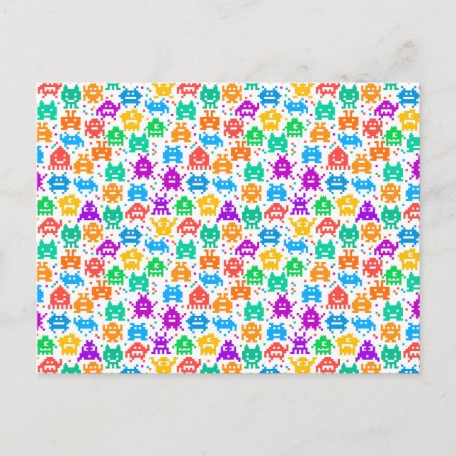 Cute colourful pixelated monsters patterns postcard (Front)