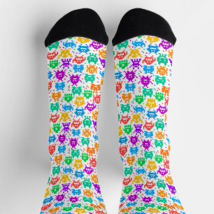 Cute colourful pixelated monsters patterns socks