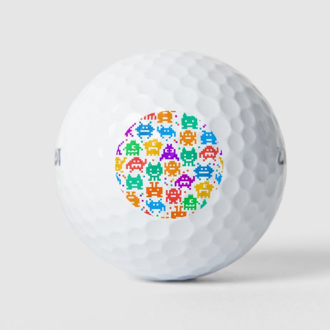 Cute colourful pixelated monsters patterns tablecl golf balls (Front)