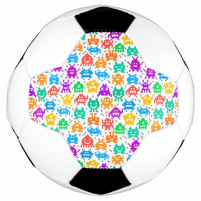 Cute colourful pixelated monsters patterns tablecl soccer ball (Front)
