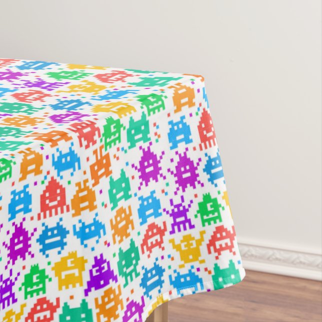 Cute colourful pixelated monsters patterns tablecloth (In Situ)