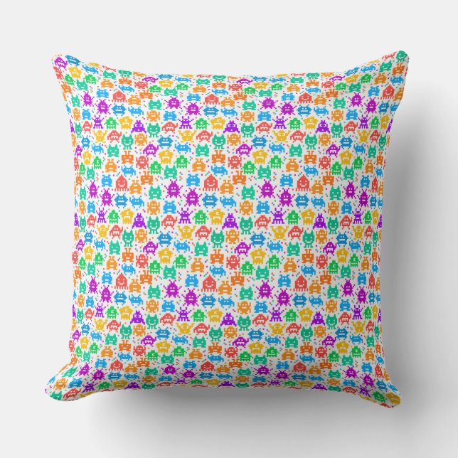 Cute colourful pixelated monsters patterns throw pillow (Front)