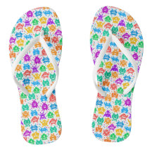 Cute colourful pixelated monsters patterns visor flip flops
