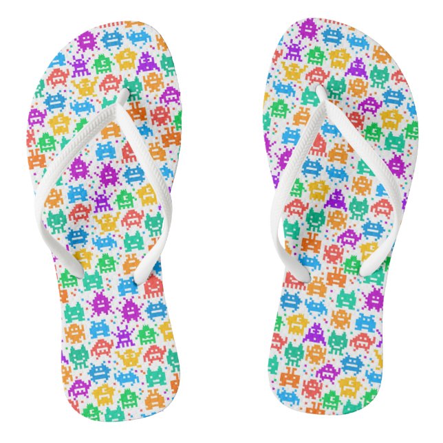 Cute colourful pixelated monsters patterns visor flip flops (Footbed)