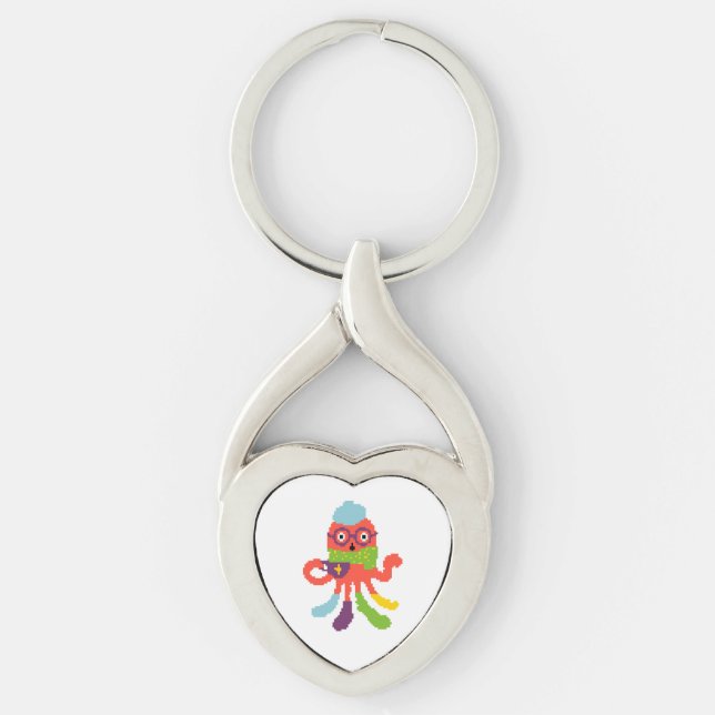 Cute colourful pixeled sick octapus keychain (Front)